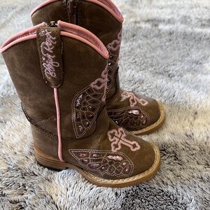 Blazin Roxx Western Boots Girls Gracie Cross Wings Toddler Girls 4‎ Tan Pink Zip